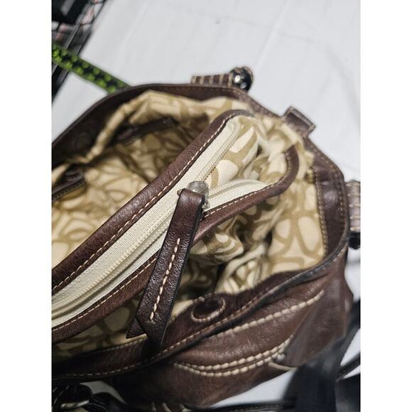 Fossil Brown Y2K leather satchel. M/L. W white stitches. Multiple pockets. Soft‎ - Picture 12 of 14